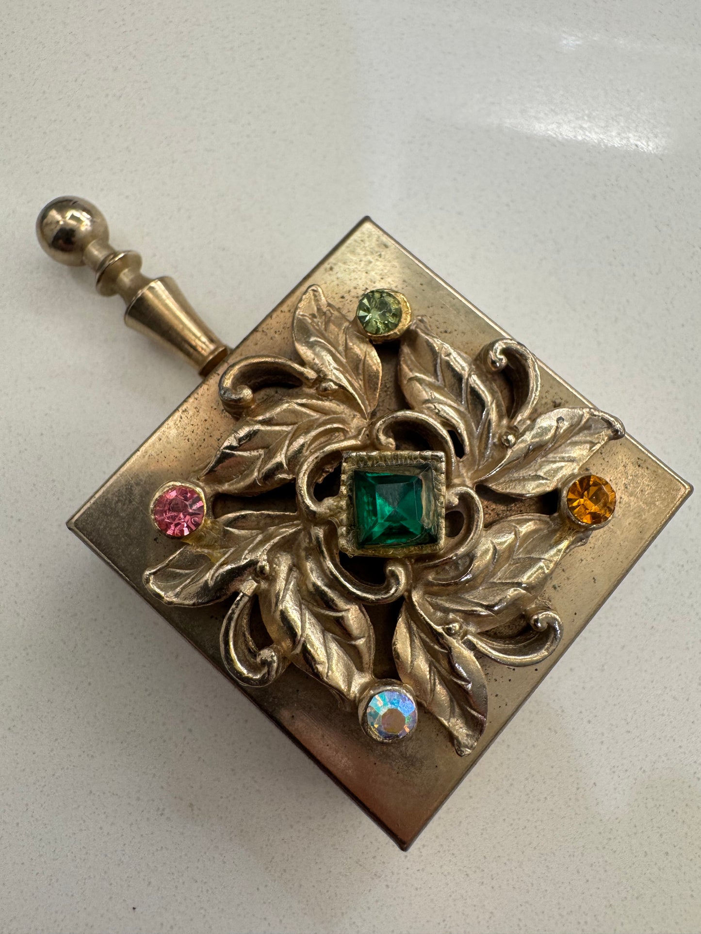 1950s personal ashtray goldtone with rhinestones