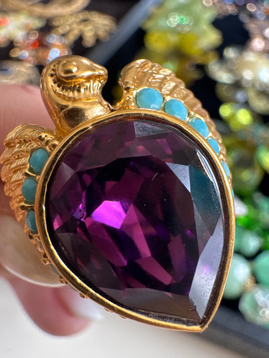 Elizabeth Taylor for Avon vintage cocktail ring. Inspired by her love and passion for Eqyptian and Golden Bird themed jewelry from her private collection.