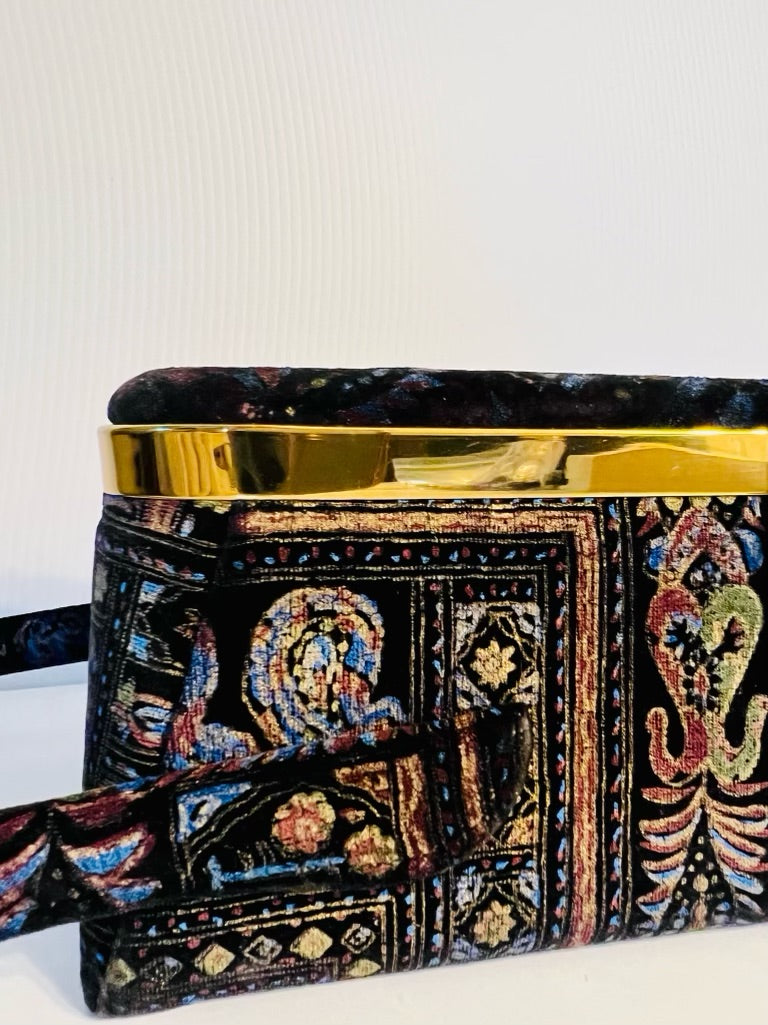 Vintage 1950’s fabric box bag with blue design