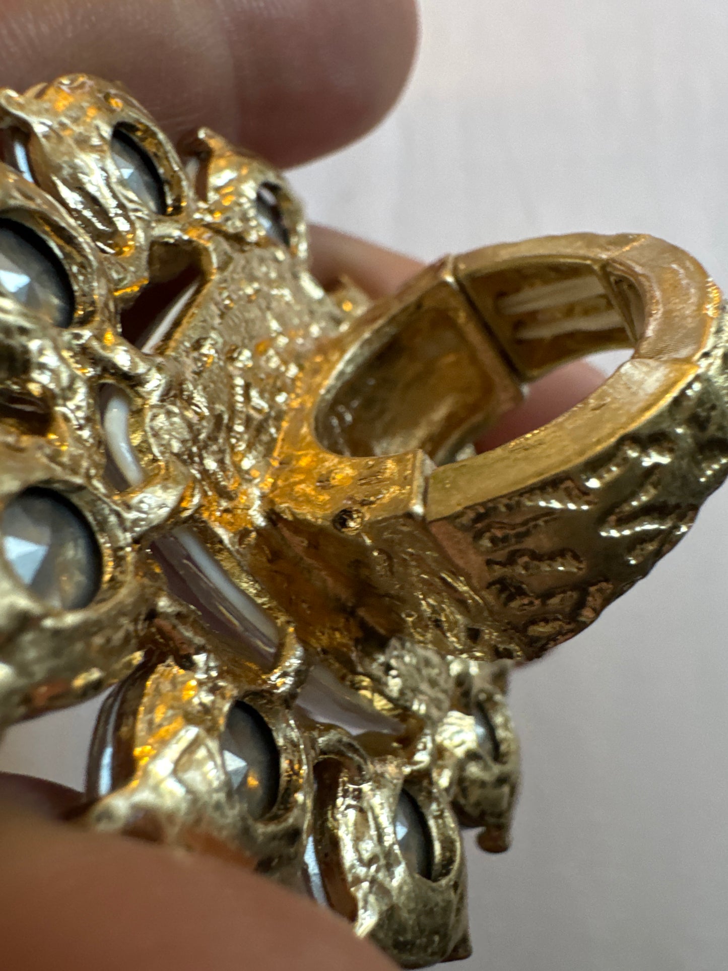 Jumbo 1980s clear colored cocktail ring in a flower shape. Sourced in Paris.