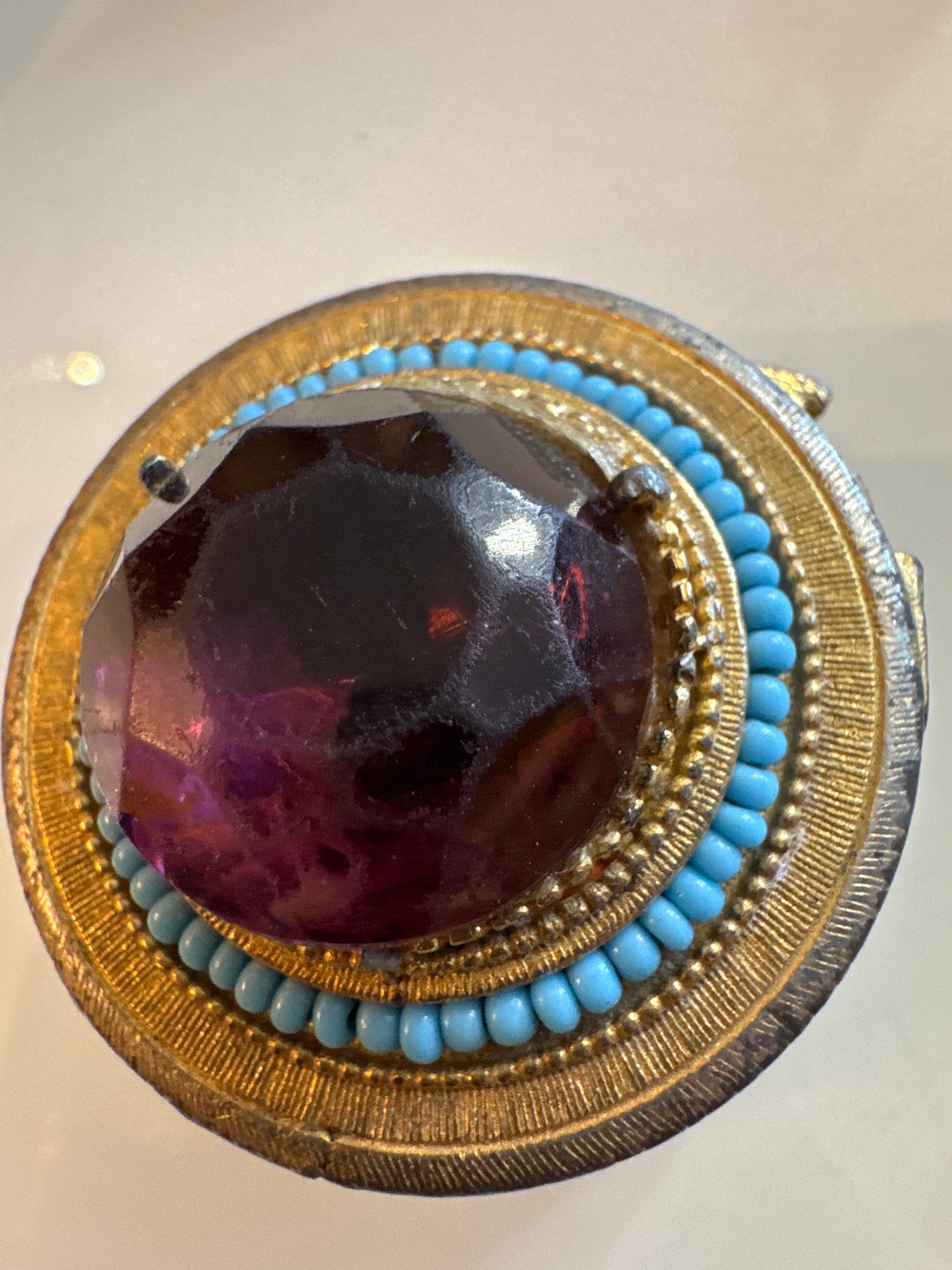 Purple Stone Jeweled Trinket Box Faux Turquoise Beads