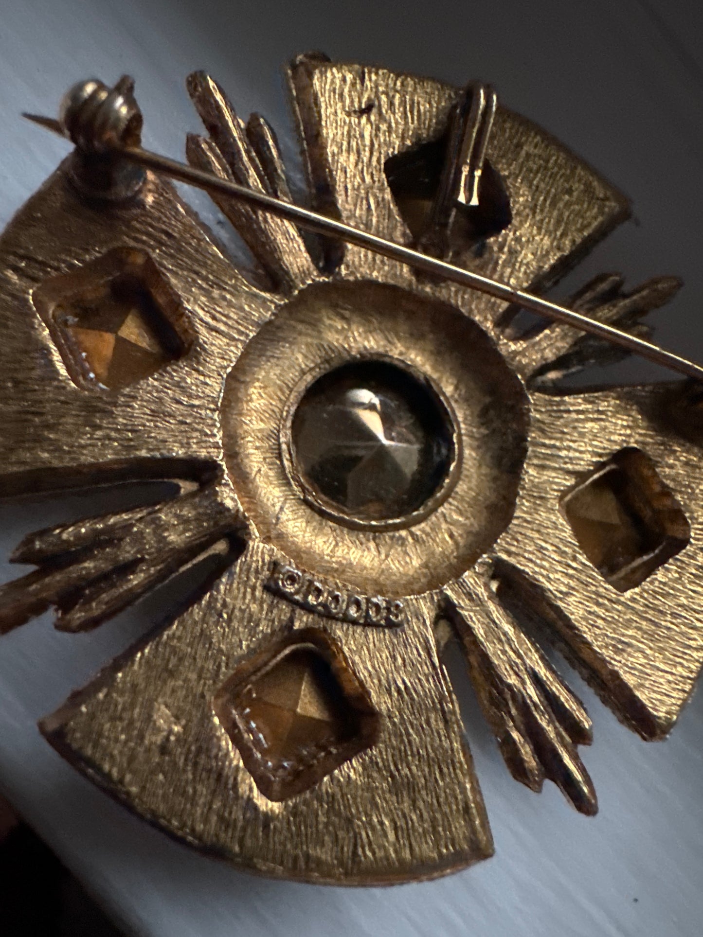 1960s signed DODDS Maltese cross brooch with Amber colored rhinestones and pendant option