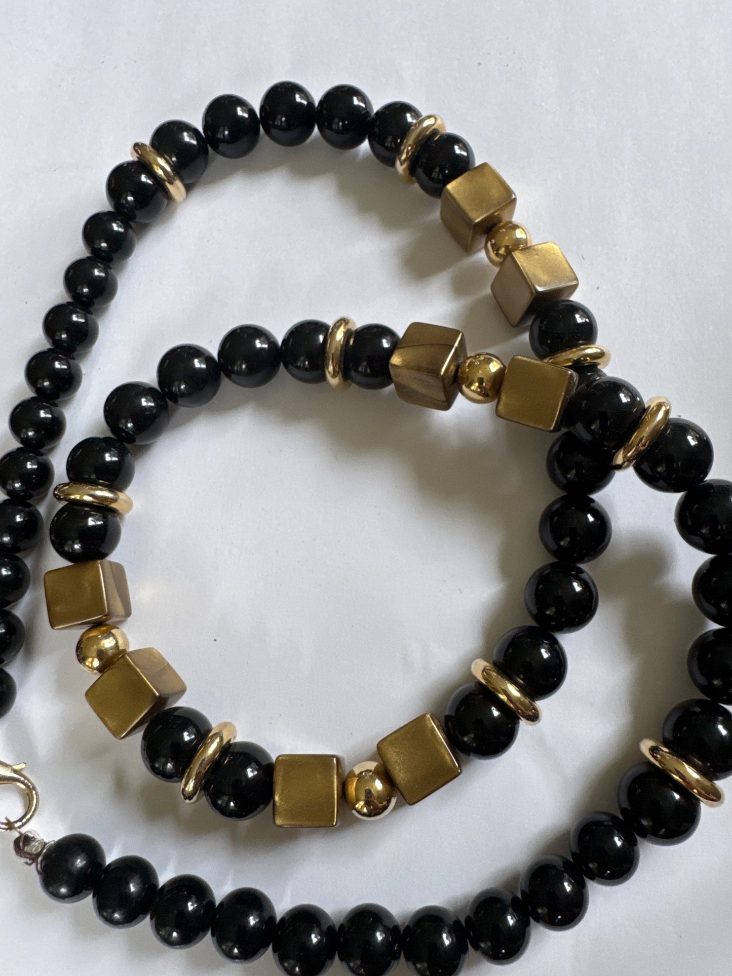 Vintage black and gold beaded necklace
