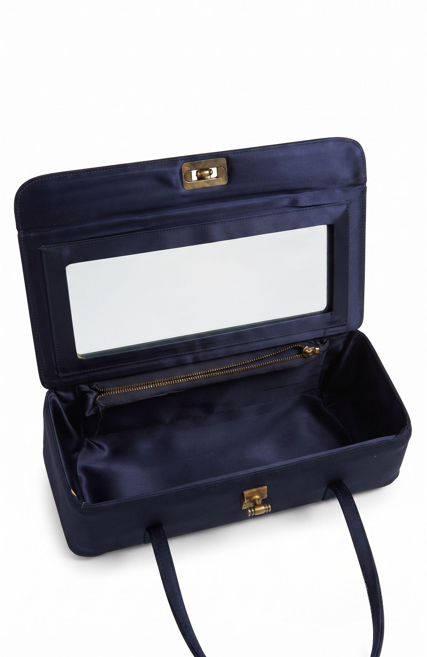 1940s navy velvet box bag with top handle