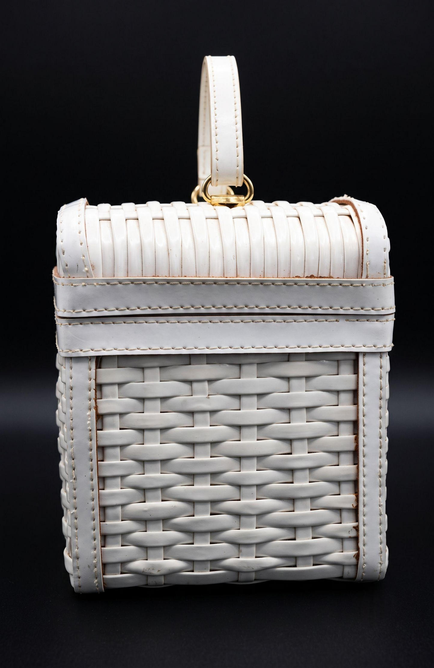 1950s white wicker box bag by LEWIS