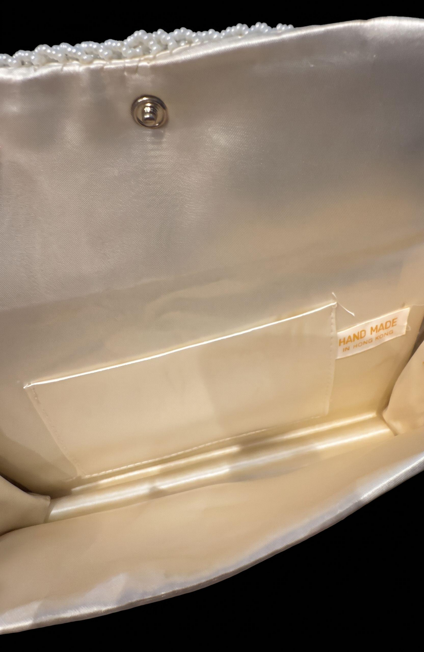 1950s white beaded double sided bag with pearl beaded handle