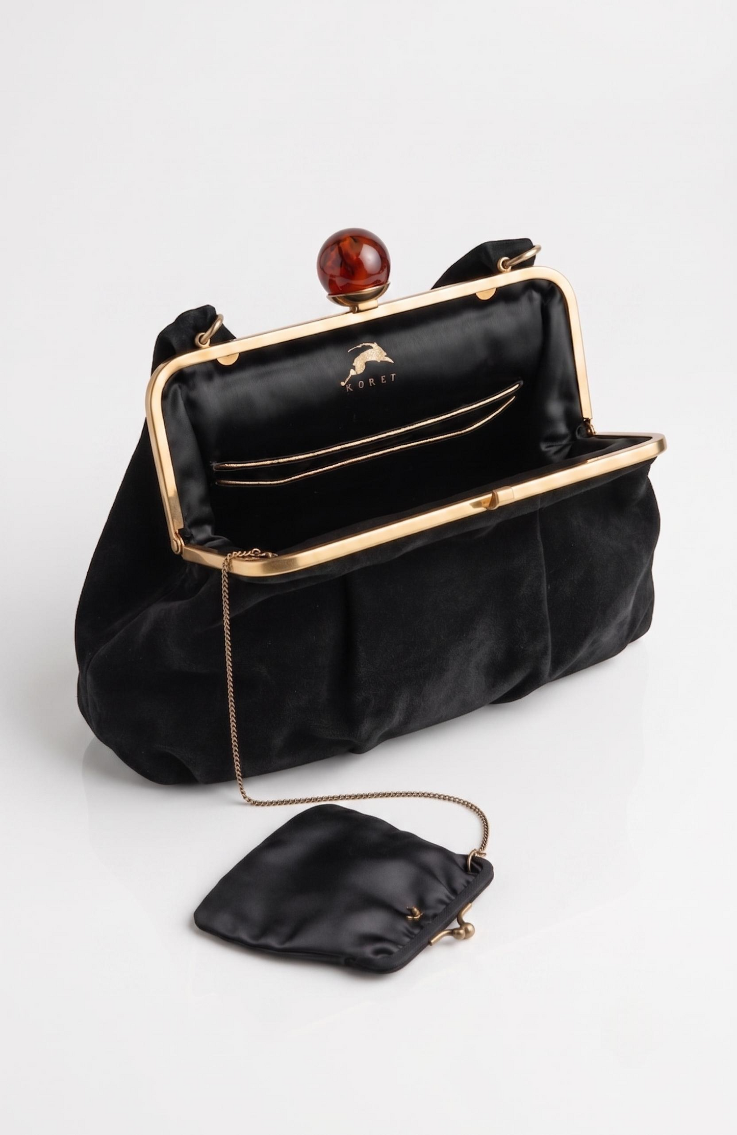 Bag is black suede 1940s with a bakelite top clasp