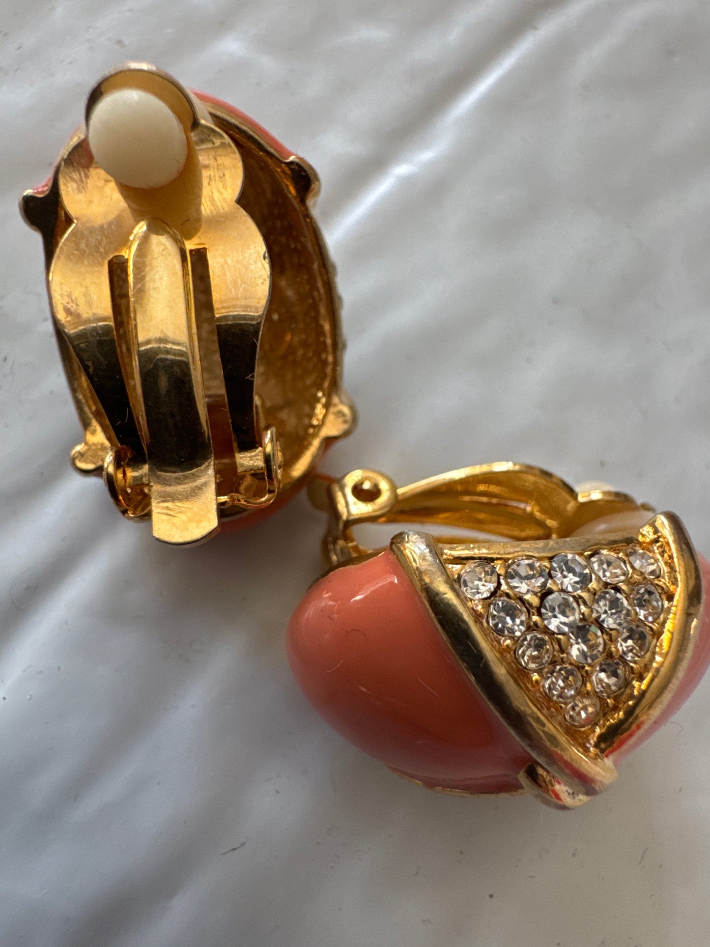 1980s peach enamel and rhinestone earrings