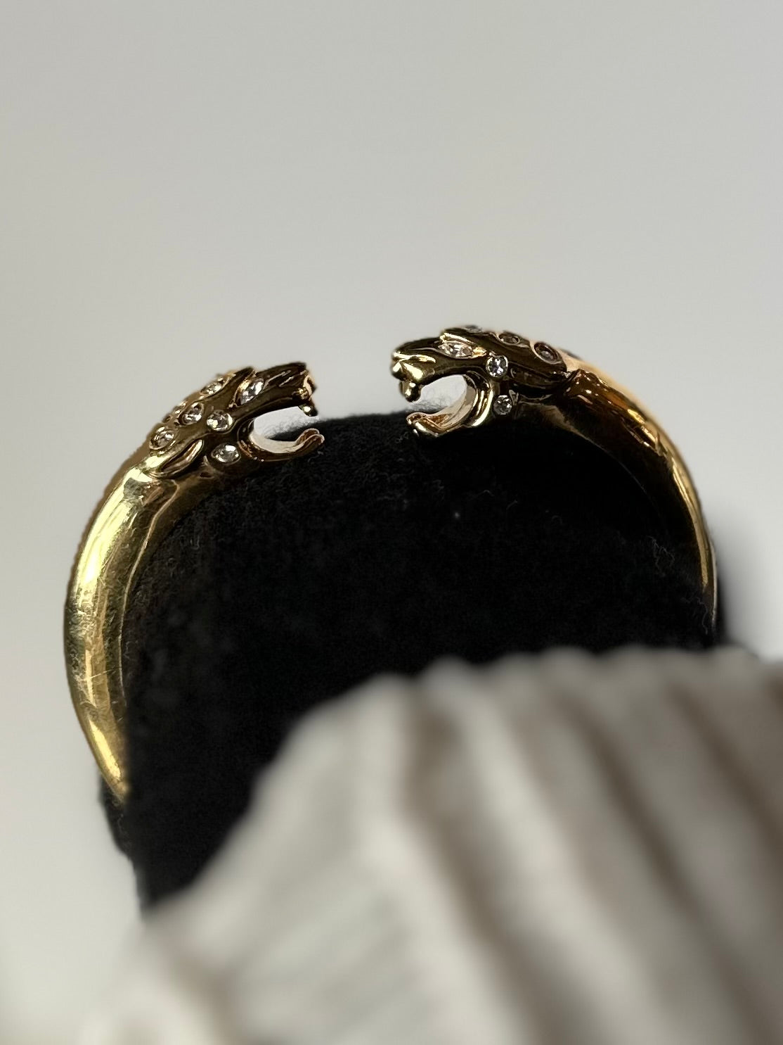 Vintage Kenneth Jay Lane Gold Tone Jeweled Rhinestone Jaguar Clamp Bracelet