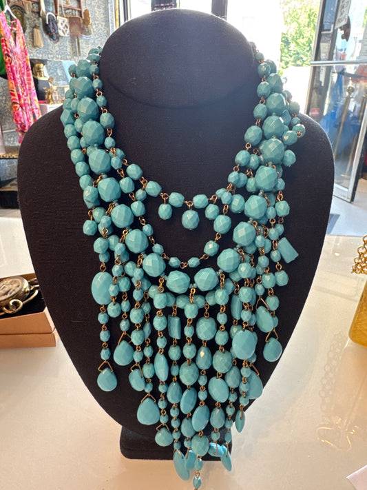 1980s Joan Rivers turquoise multi strand bib necklace