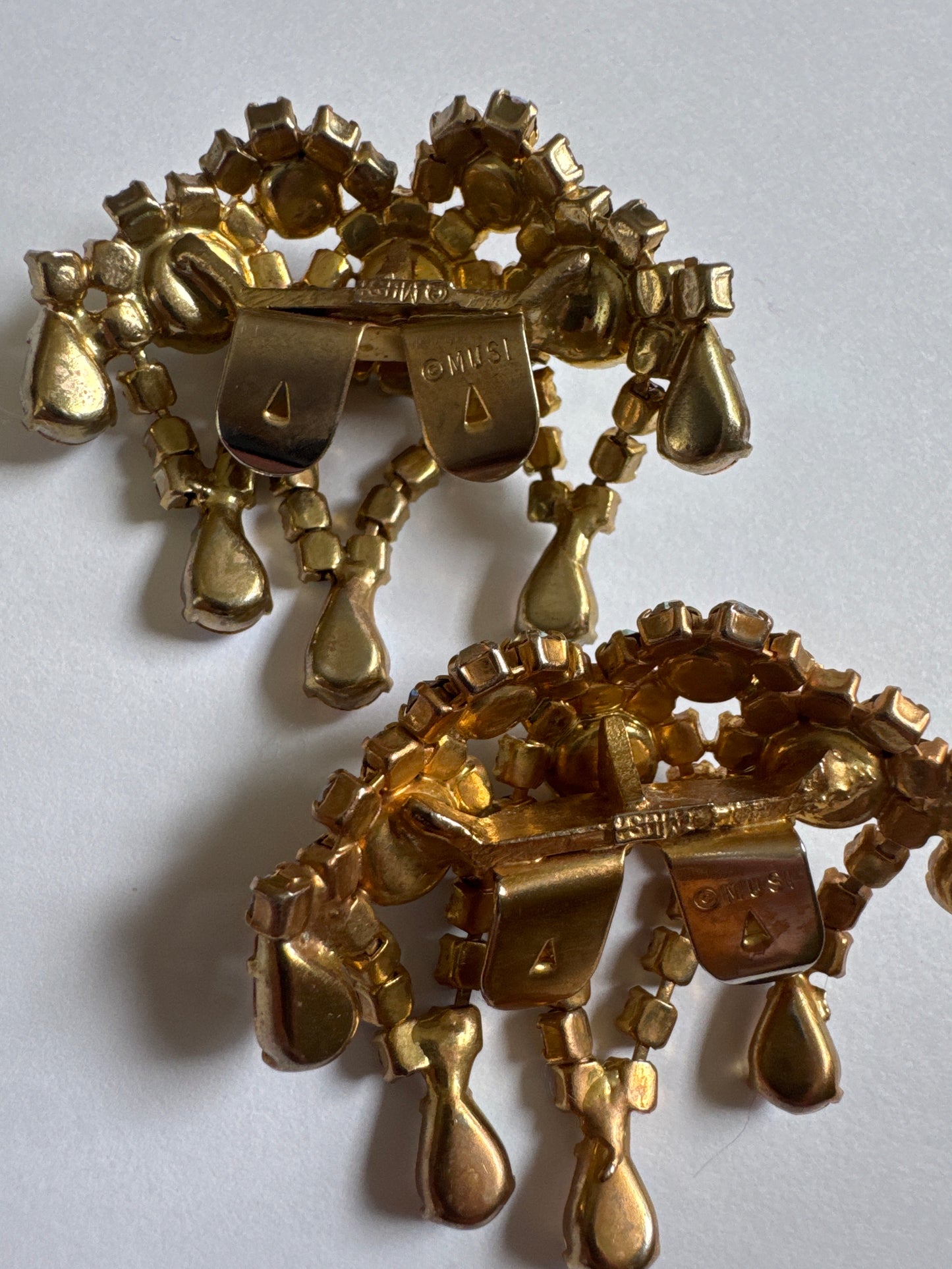 Late 1940s signed MUSE Aurora borealis, dangle shoe clips