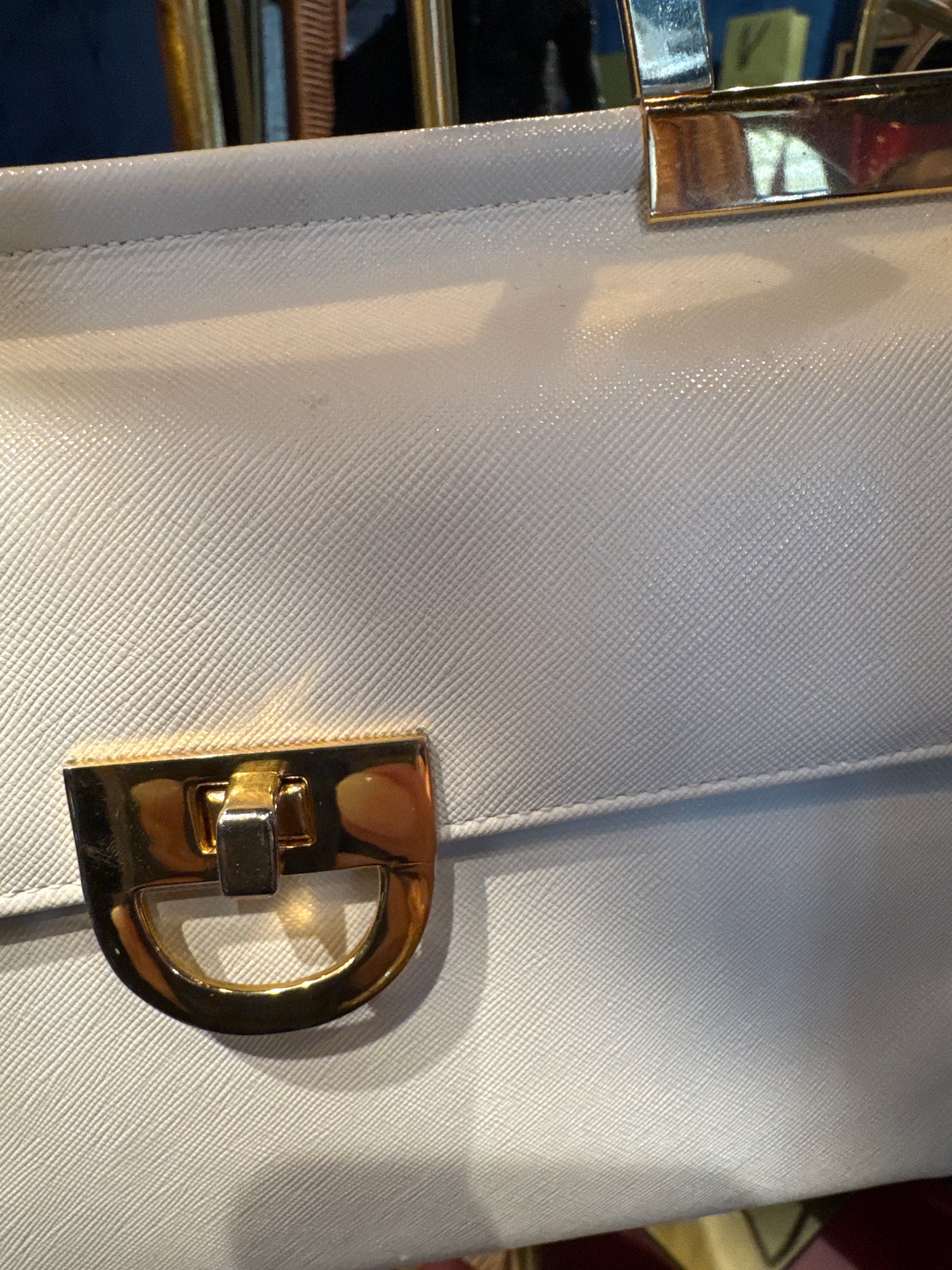 Stunning 1960s ivory and gold top handle handbag. designed by Chic de Paris