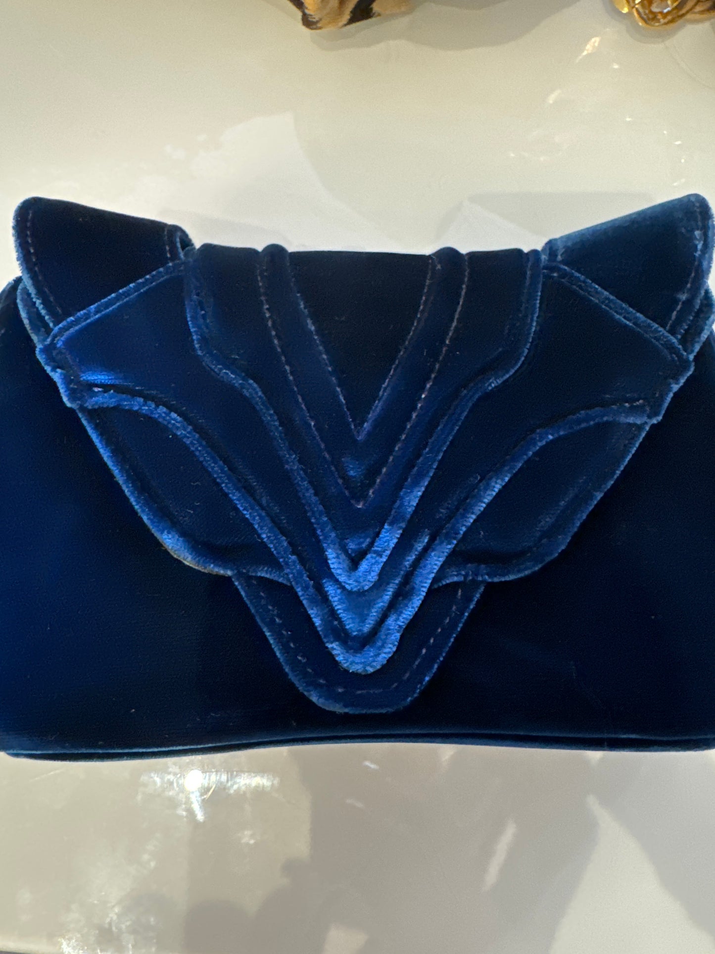 Midnight Blue leather and velvet crossbody or clutch handbag by Elena Ghisellini. Brand new.