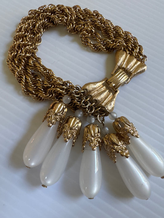 vintage signed NAPIER multi chain bracelet with lucite dangles