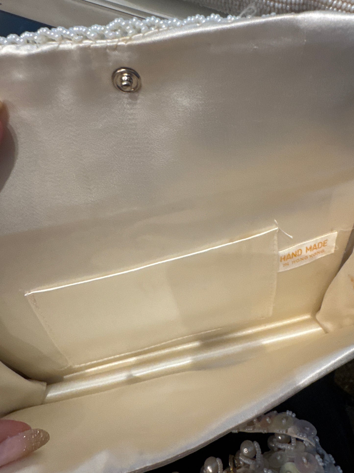 1950s white beaded double sided bag with pearl beaded handle