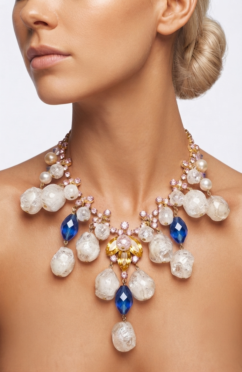 60´S RHINESTONE AND PEARL NECKLACE