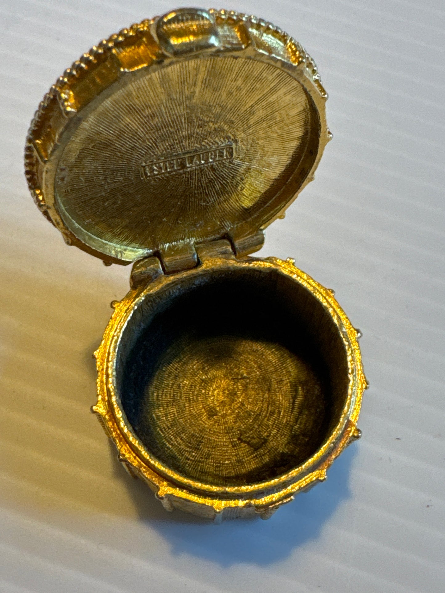 Vintage ESTEE LAUDER trinket box with remnants of Youth Dew solid perfume