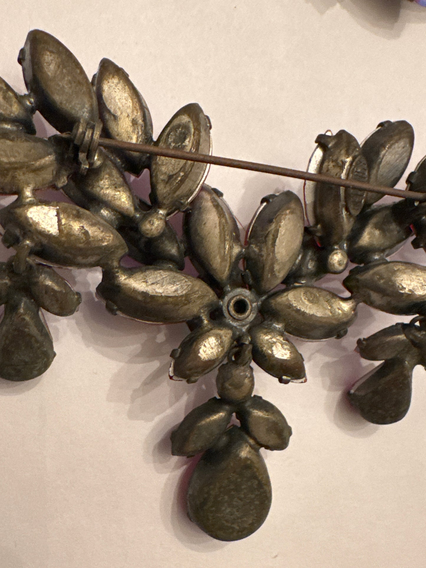 1940s absolutely stunning REGENCY brooch with dangle stone and earring set featuring red aurora borealis