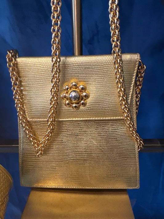 Fabulous vintage 1980s signed Paloma Picasso gold leather shoulder bag