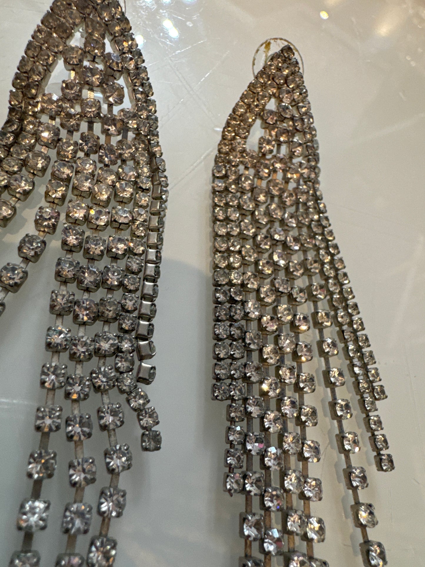 Major 1960s pierced rhinestone waterfall dangle earrings