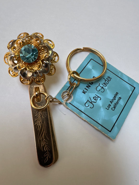 Fancy vintage purse key fob holder. Aquamarine and goldtone
