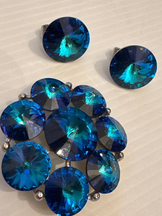 Stunning vintage signed WEISS watermelon stone earring and brooch set from 1950s