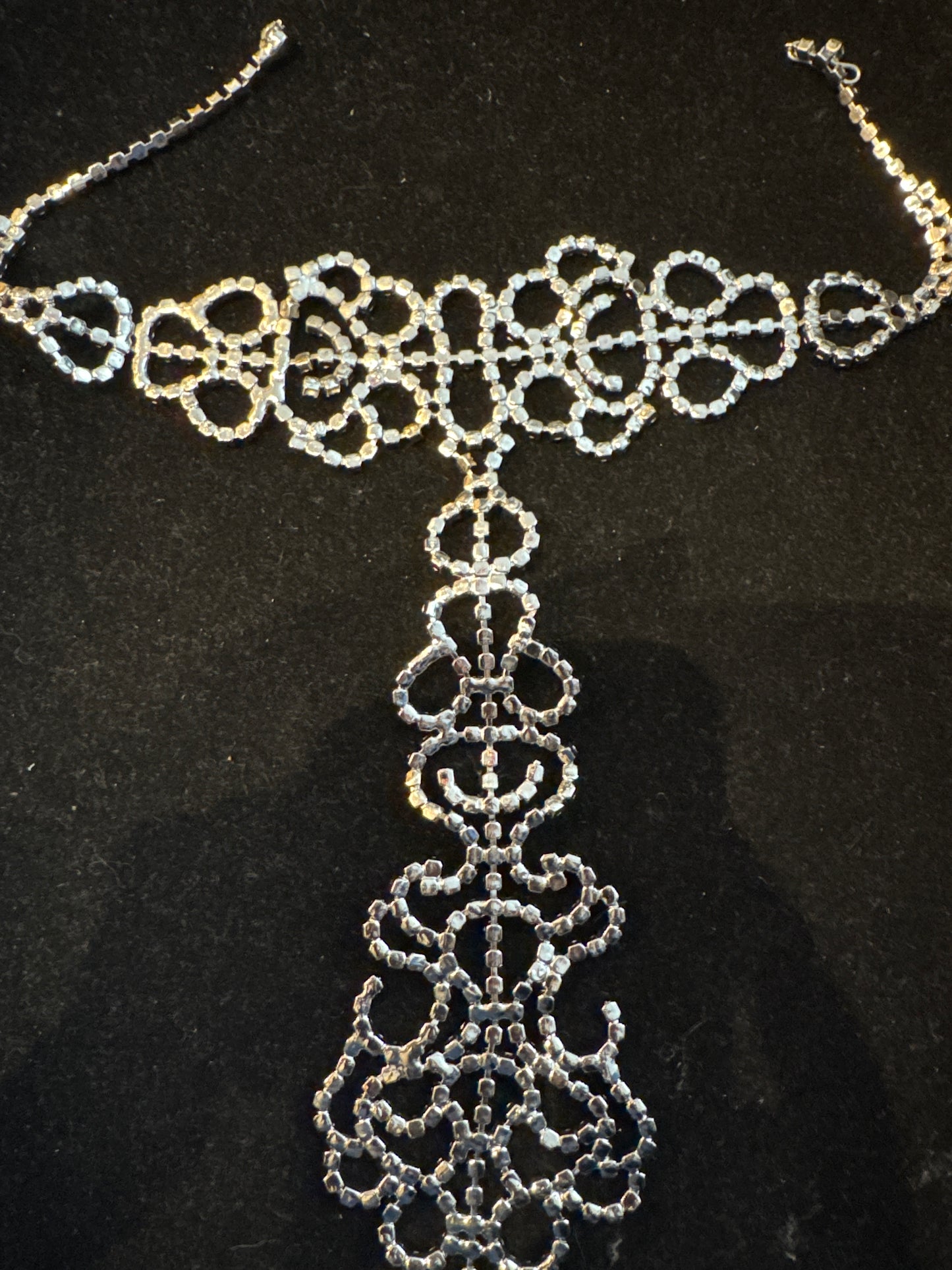 1950s Rhinestone Bib "tie" choker necklace