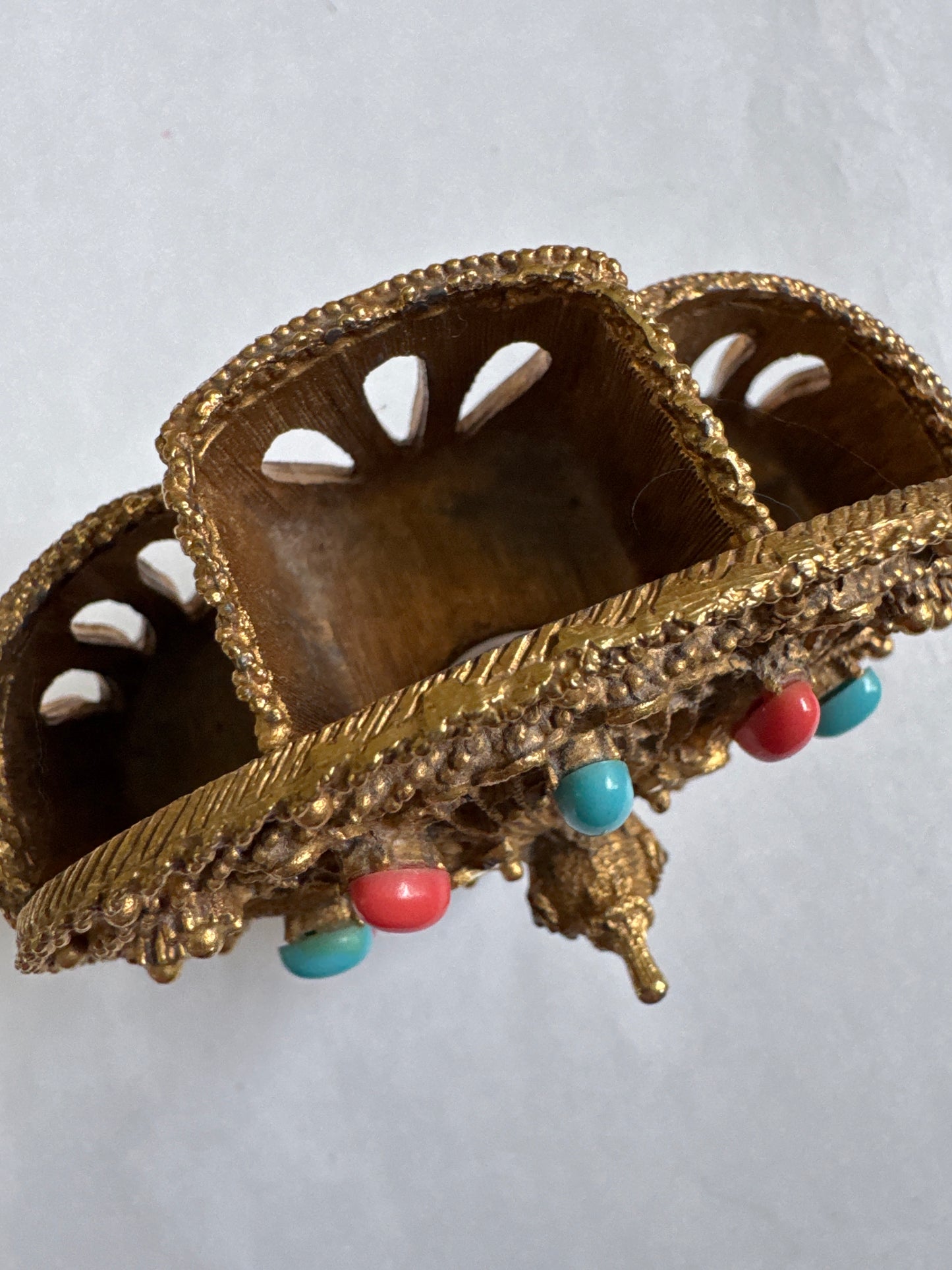 1960s vintage signed FLORENZA brass peacock lipstick holder with cabochons