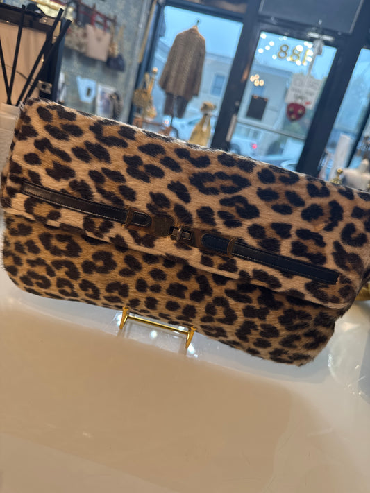 Vintage leopard fabric 1960s clutch