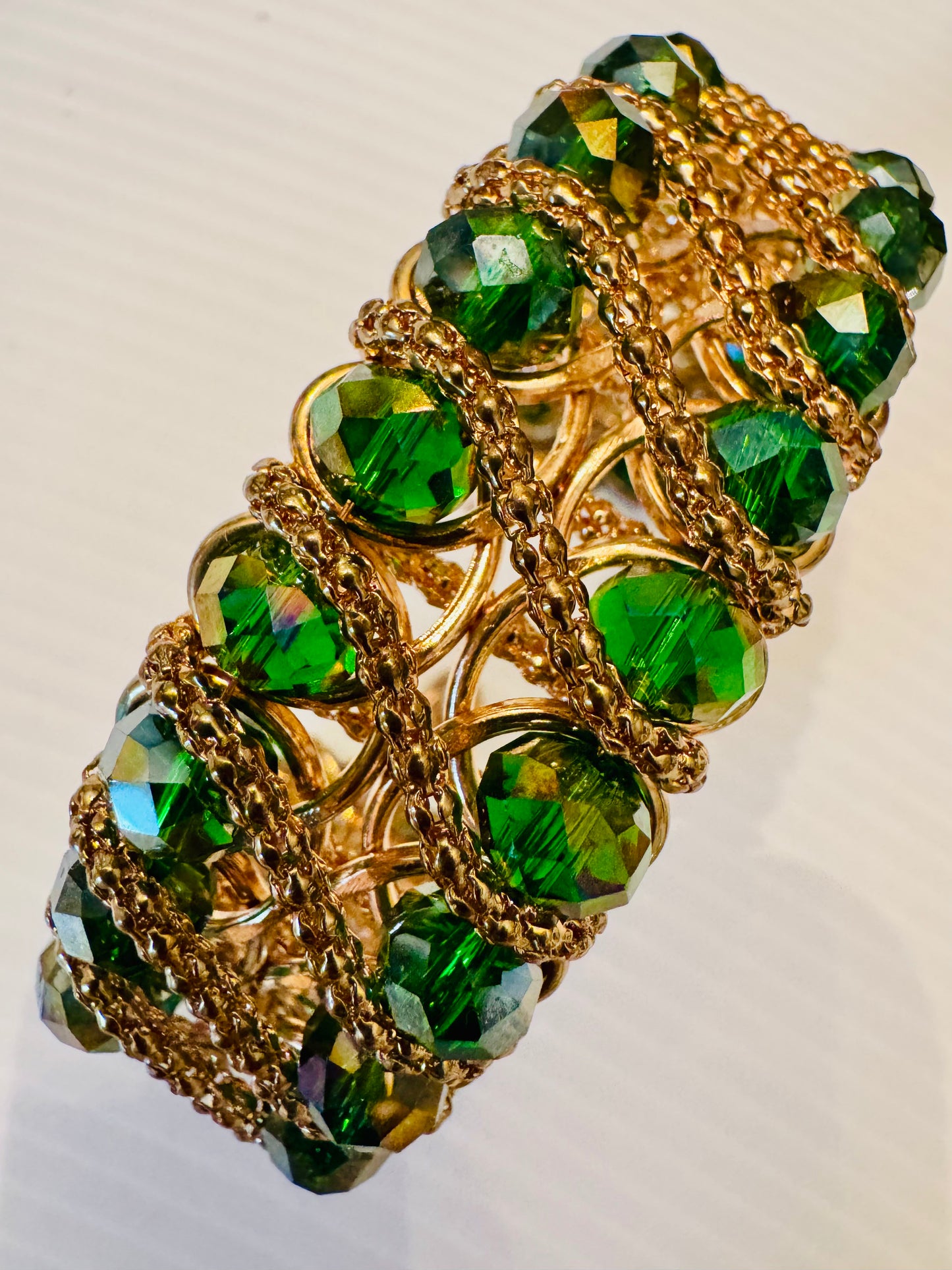 NEW! vintage 1950s rhinestone bracelet with sparkly green stones and adjustable fit