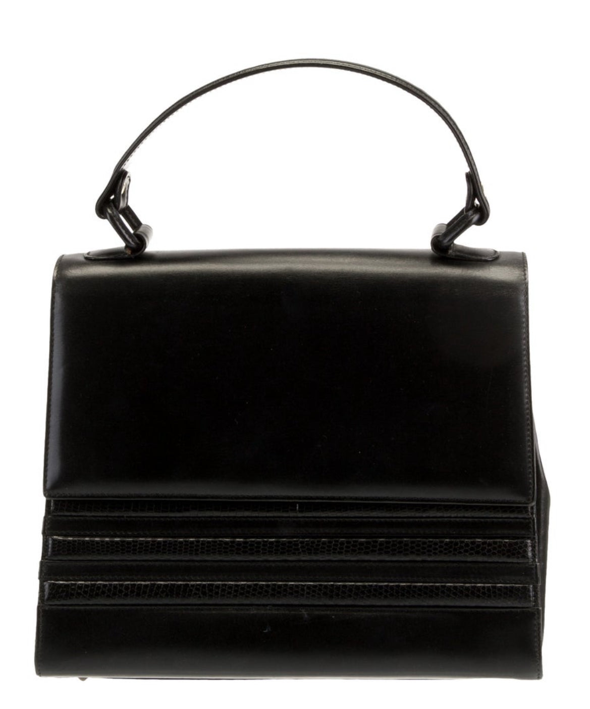 Vintage 1990s espresso brown leather GUCCI top handle with lizard trim