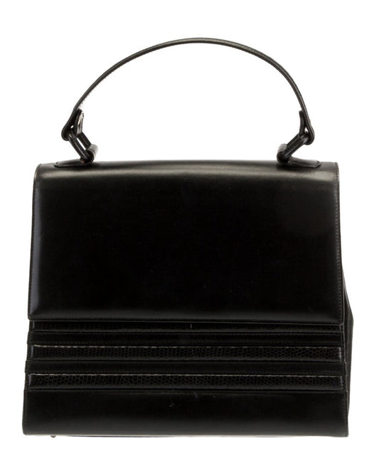 Vintage 1990s espresso brown leather GUCCI top handle with lizard trim