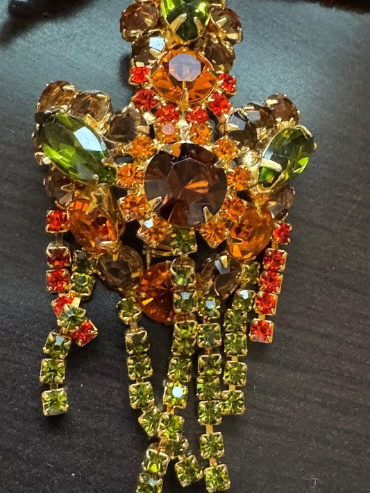absolutely stunning 1950s dangle rhinestone brooch, and matching earrings set