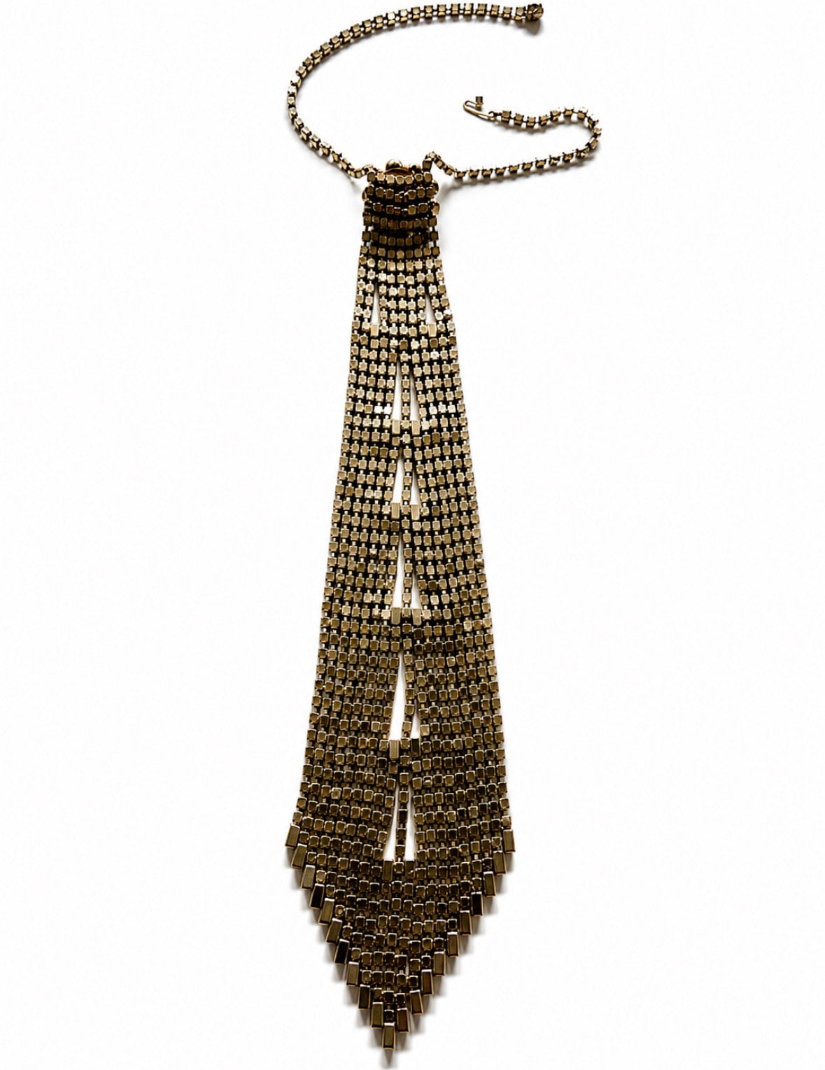 1940s very RARE rhinestone tie necklace. It's the actual length of a regular tie! Rhinestone flower at the top