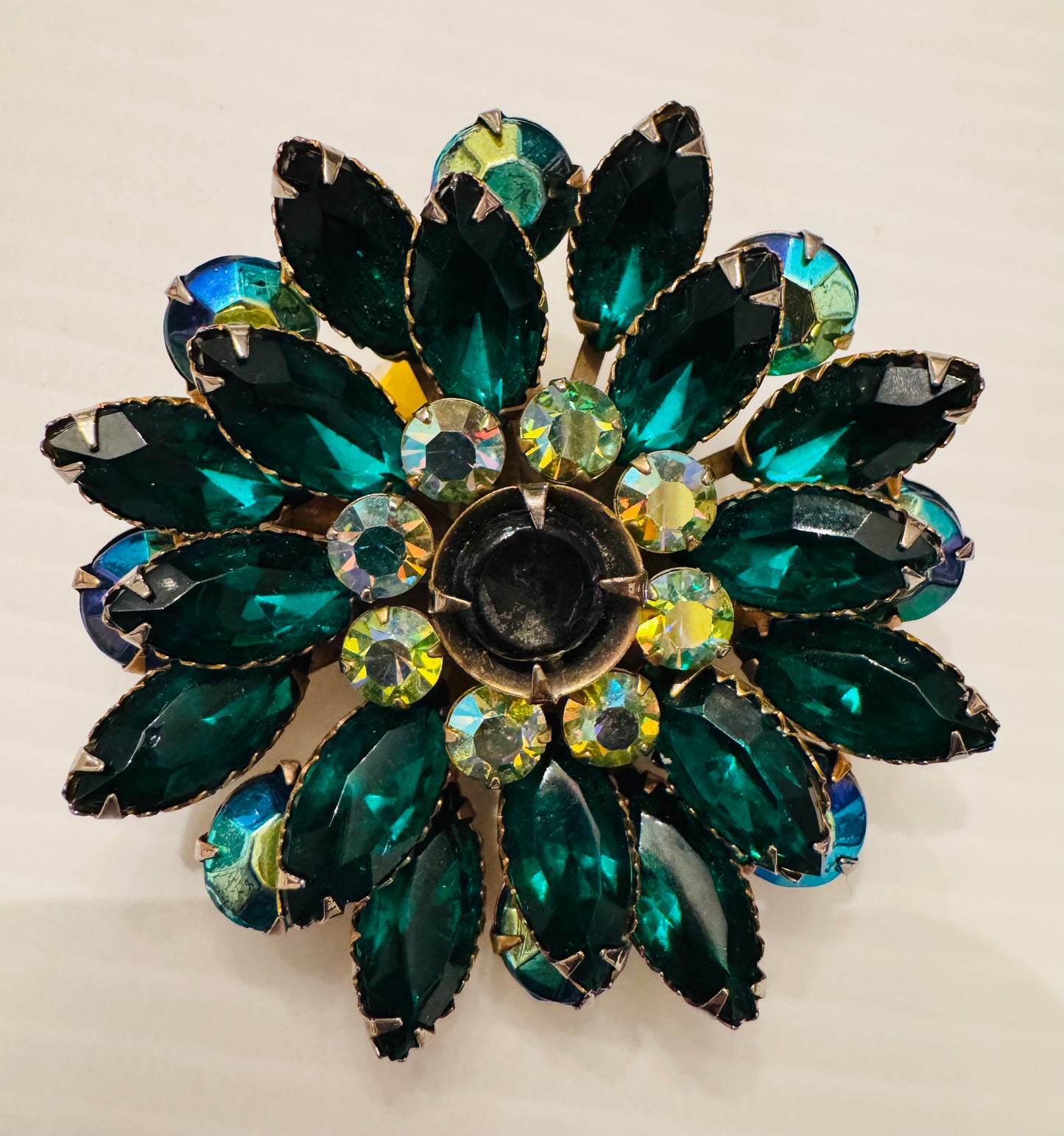 Beautiful vintage, blue and green tone flower brooch from the 1950s