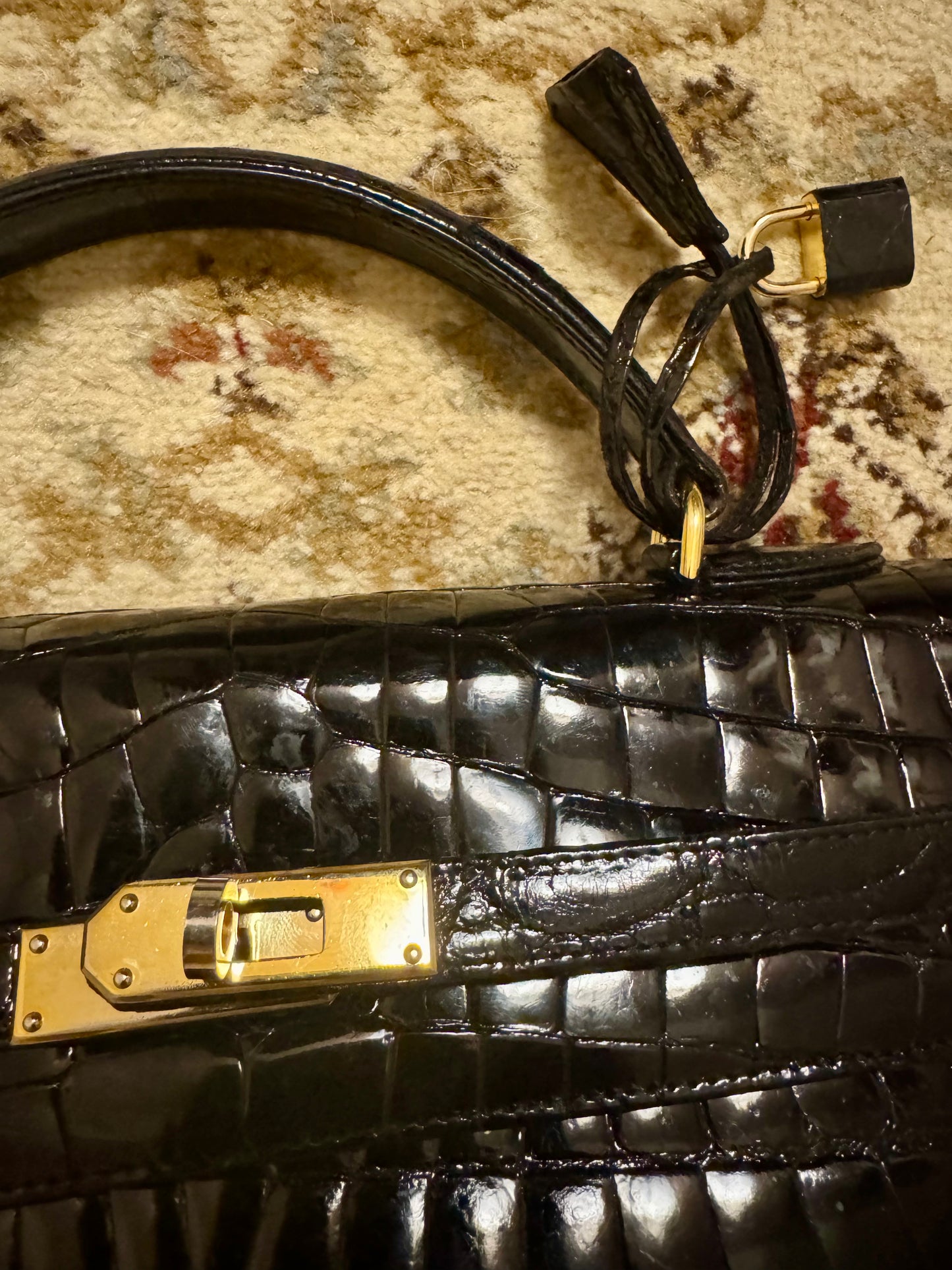 Vintage Bianchi e Nardi Kelly style top handle genuine alligator bag from a private collector. Founded in 1935, the brand continues to collaborate with Chanel & Dior. Originally sold at Galleries Lafayette in Paris.