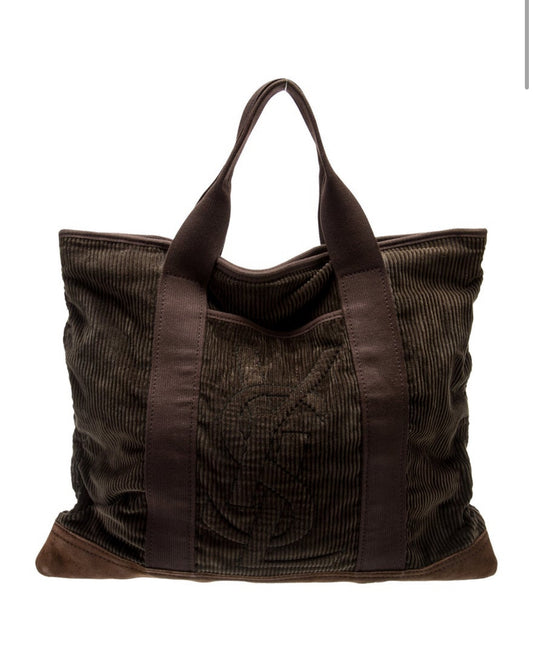 Vintage velvet YSL tote bag in midnight green