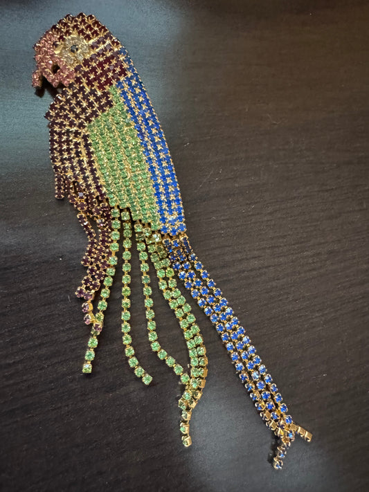 Very rare parrot rhinestone bracelet with dangle tail 1960s