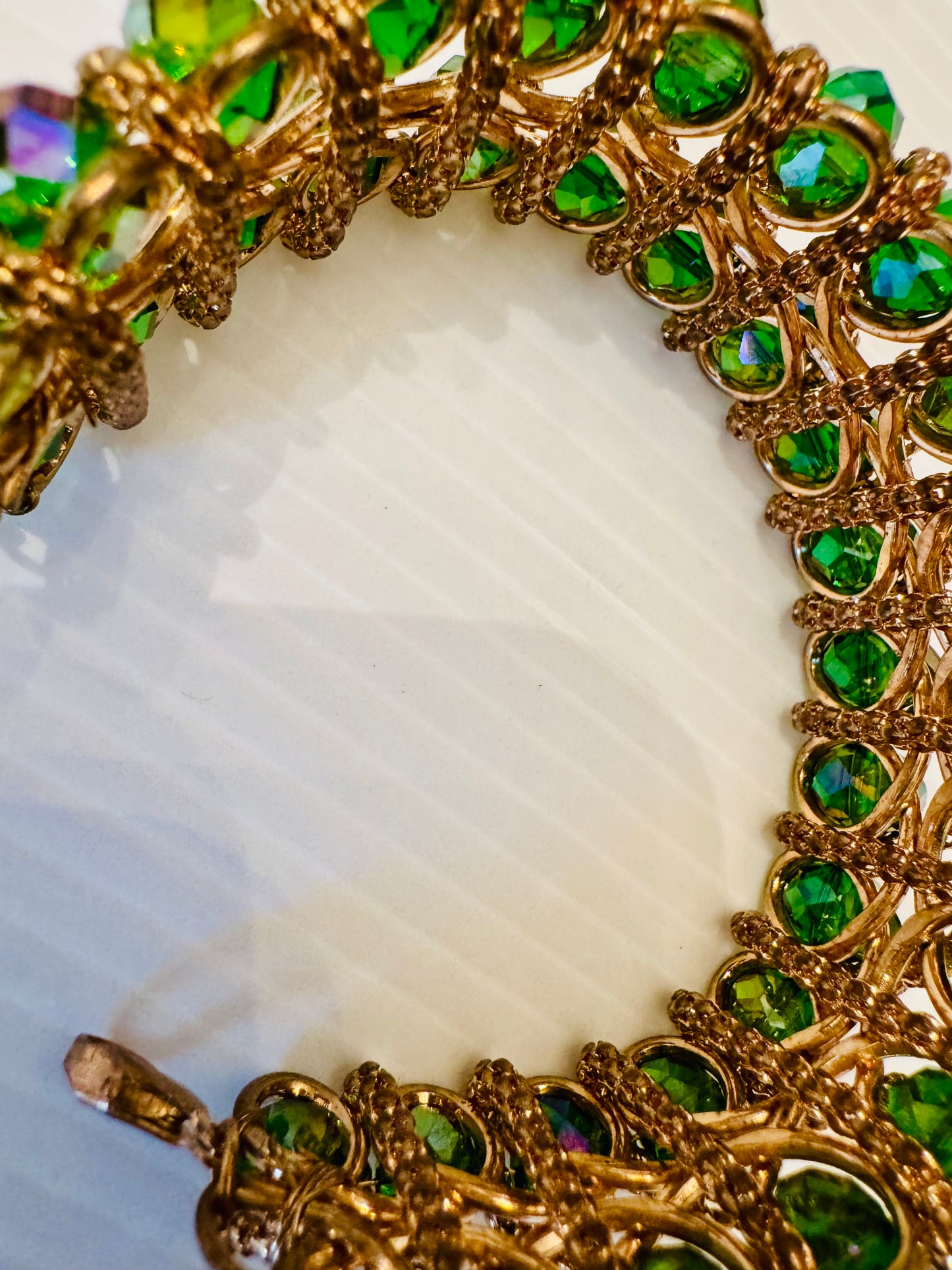 NEW! vintage 1950s rhinestone bracelet with sparkly green stones and adjustable fit