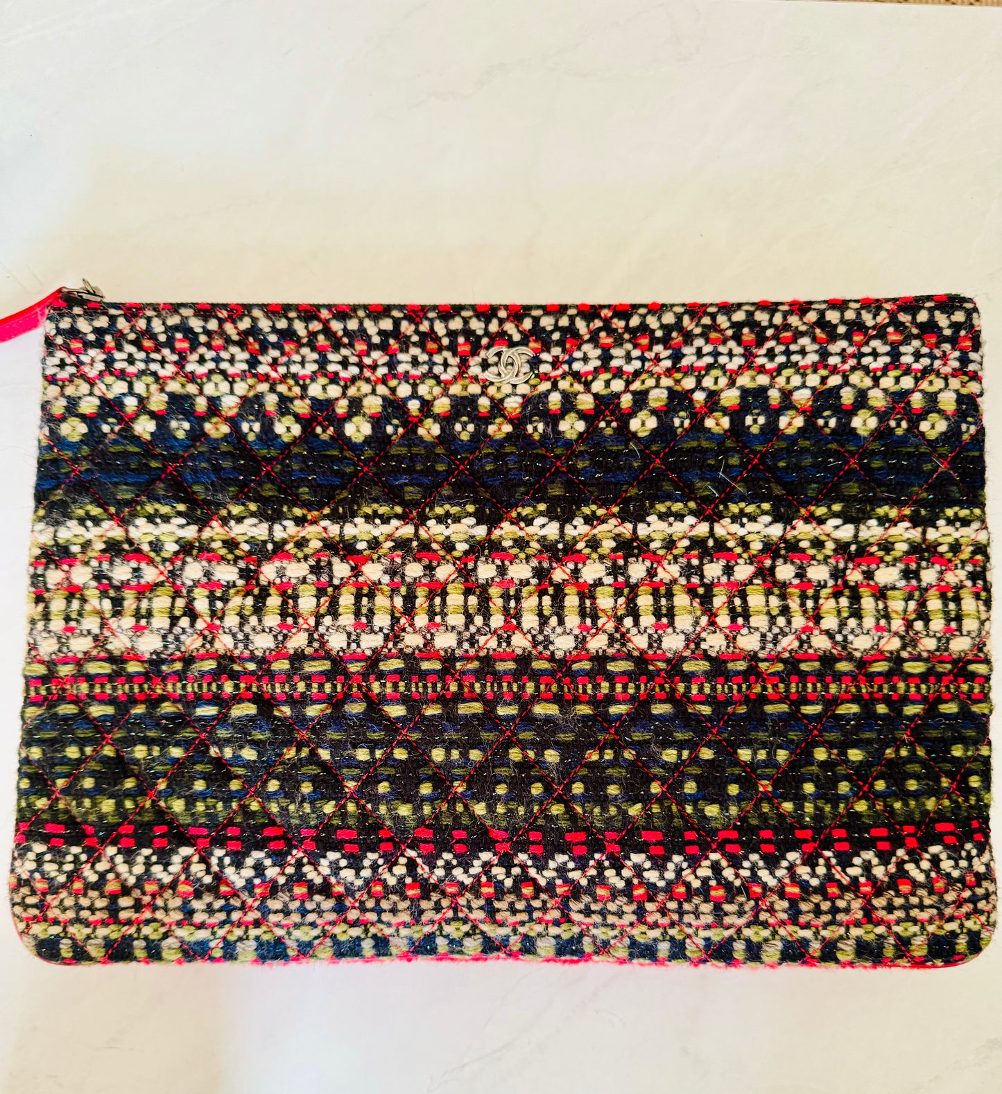 Gorgeous oversized Chanel tweed fabric clutch