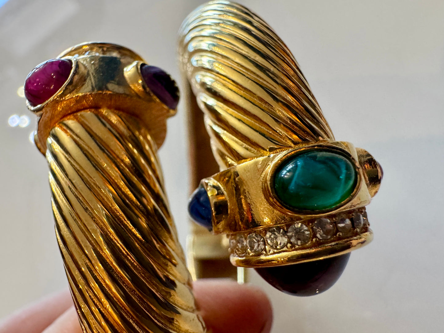 Vintage 1980s GIVENCHY clamper bracelet with colored stones and white rhinestones