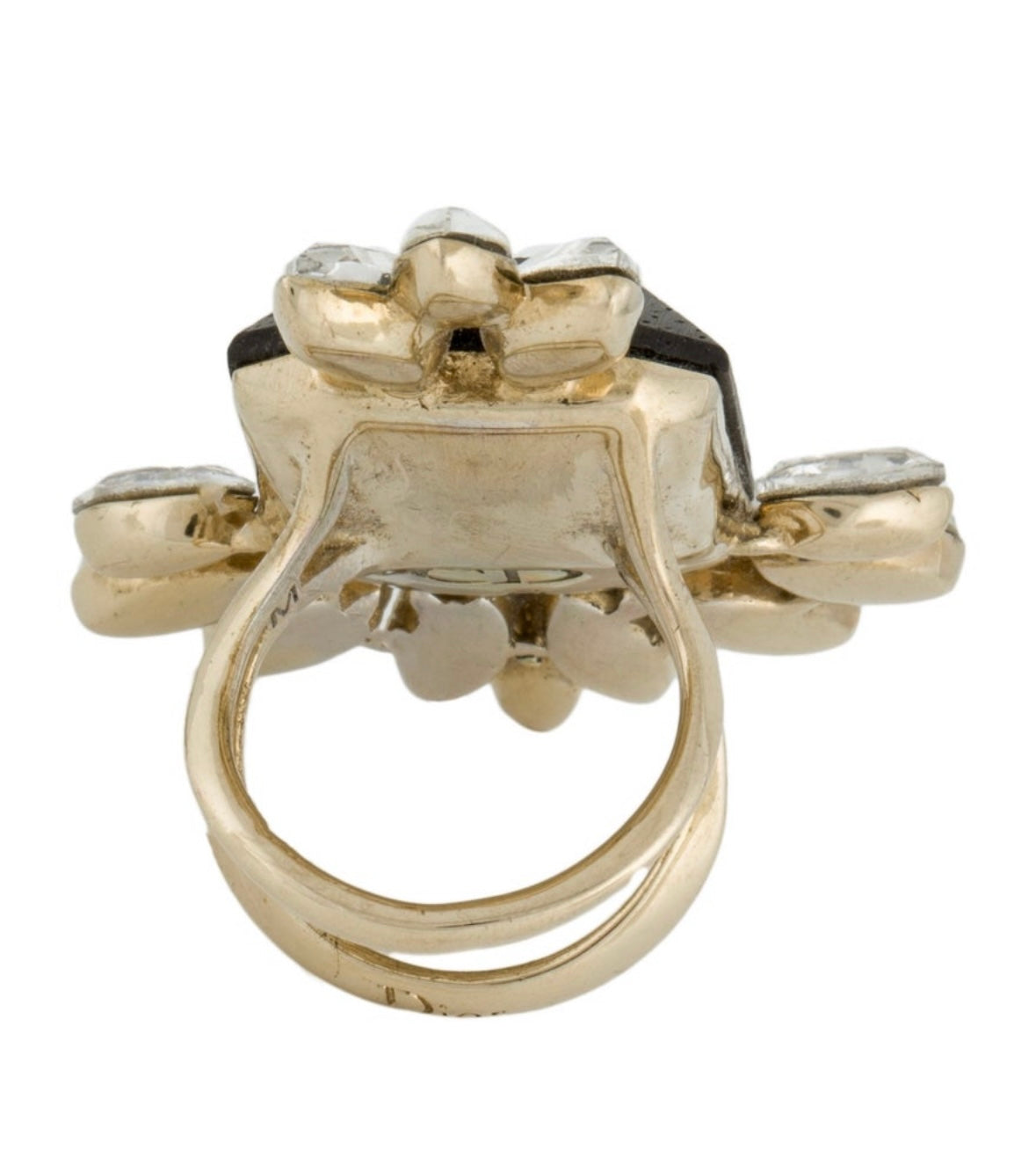 Christian Dior jumbo size gold tone crystal and wood cocktail ring from 2012 collection