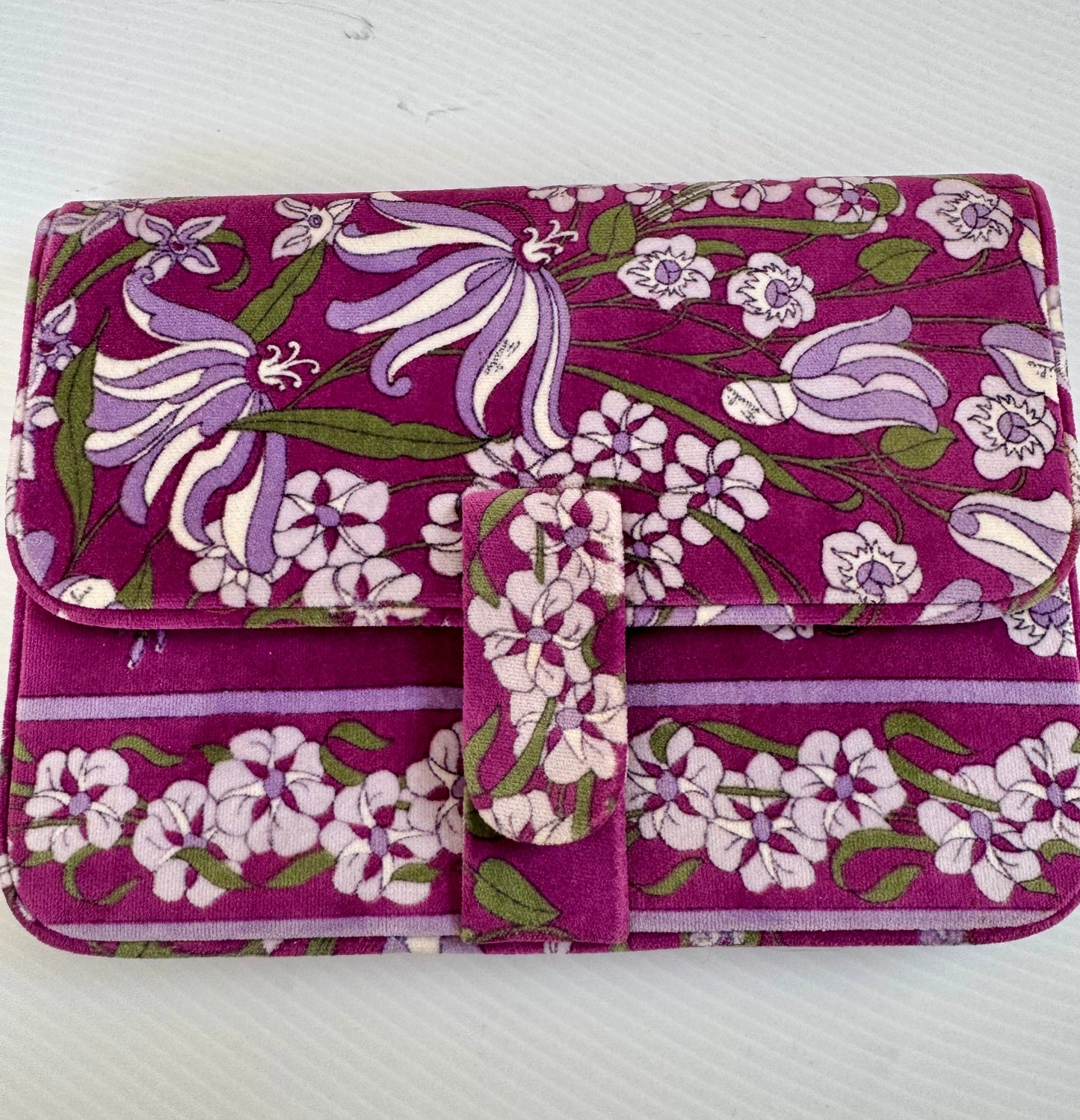 Vintage 1970s velvet PUCCI envelope clutch with purple tone flowers. Beautiful condition