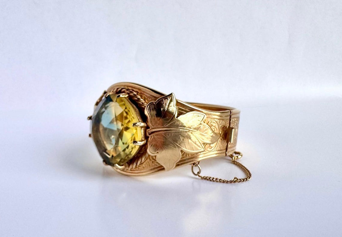1960's Sarah Coventry Versaille Cuff Bracelet with Faceted Glass Givre Stone