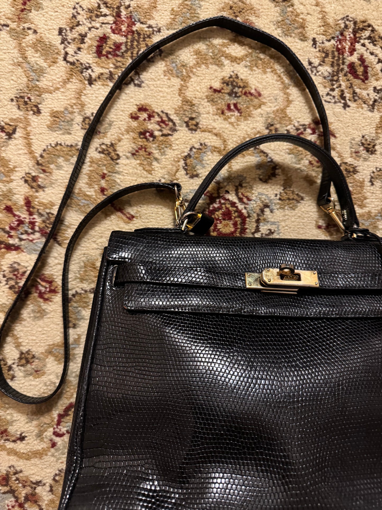 Vintage SISO top handle genuine lizard Kelly style bag