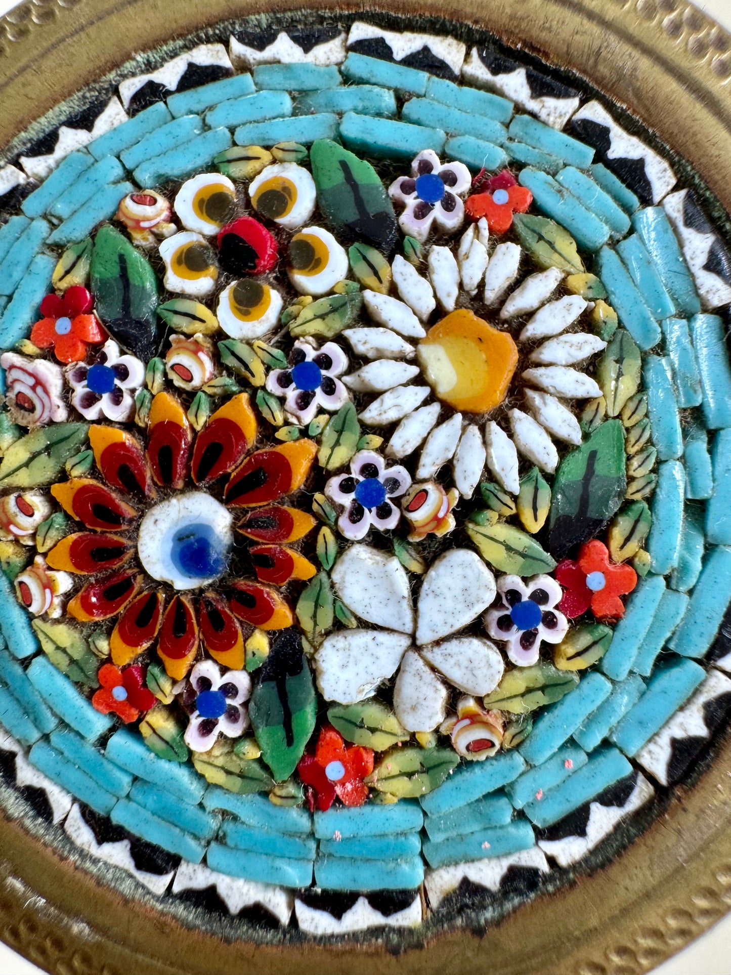 Beautiful brass mosaic trinket box with mirror inside