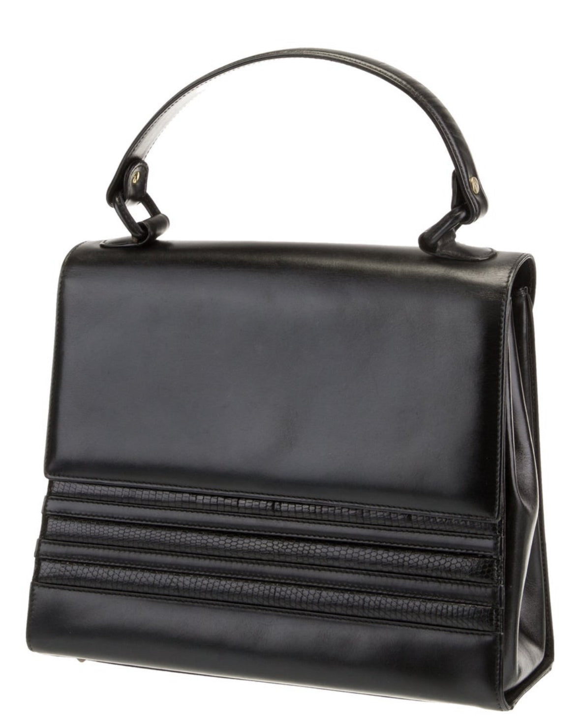 Vintage 1990s espresso brown leather GUCCI top handle with lizard trim