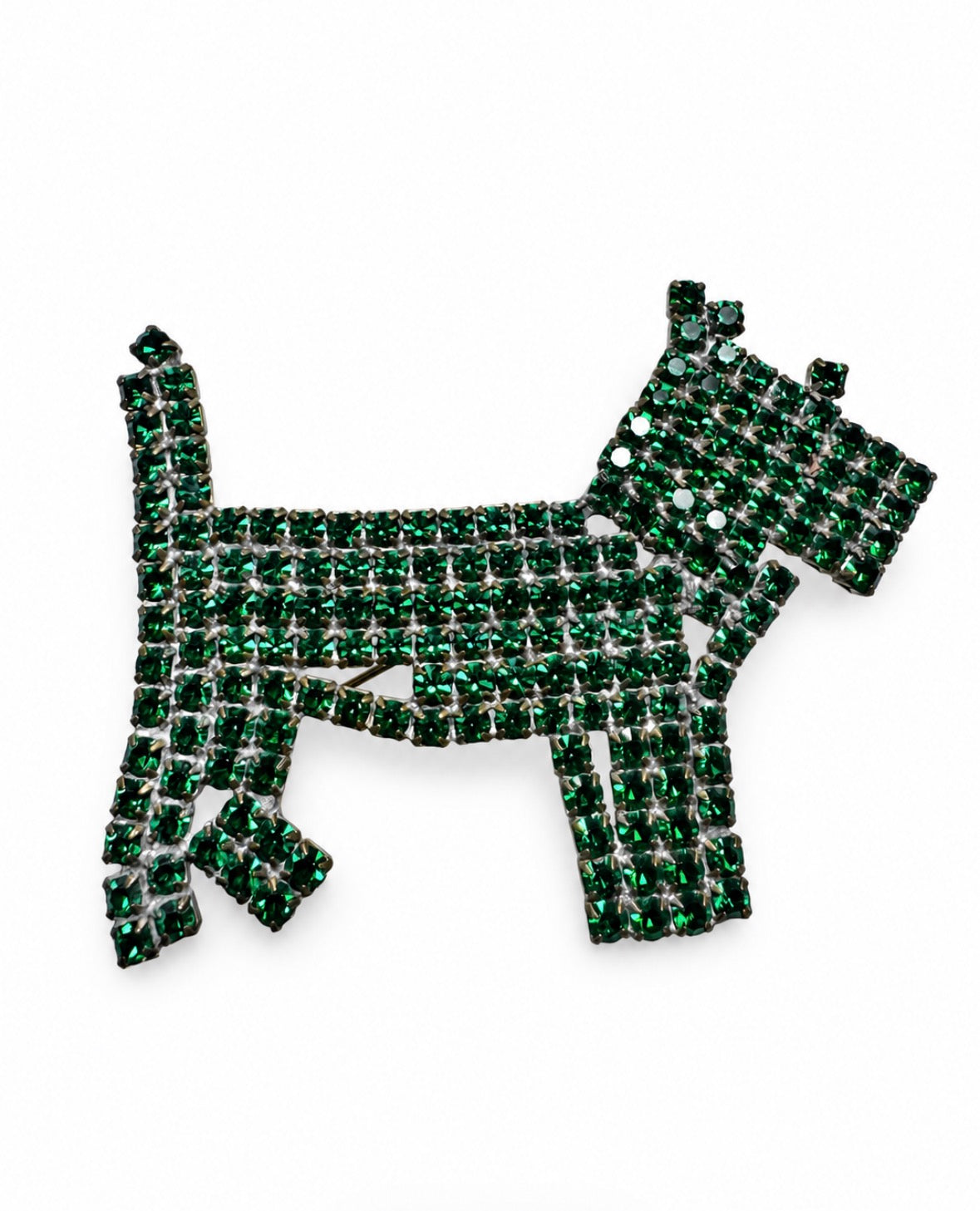 Green rhinestone doggie brooch from the 1960s
