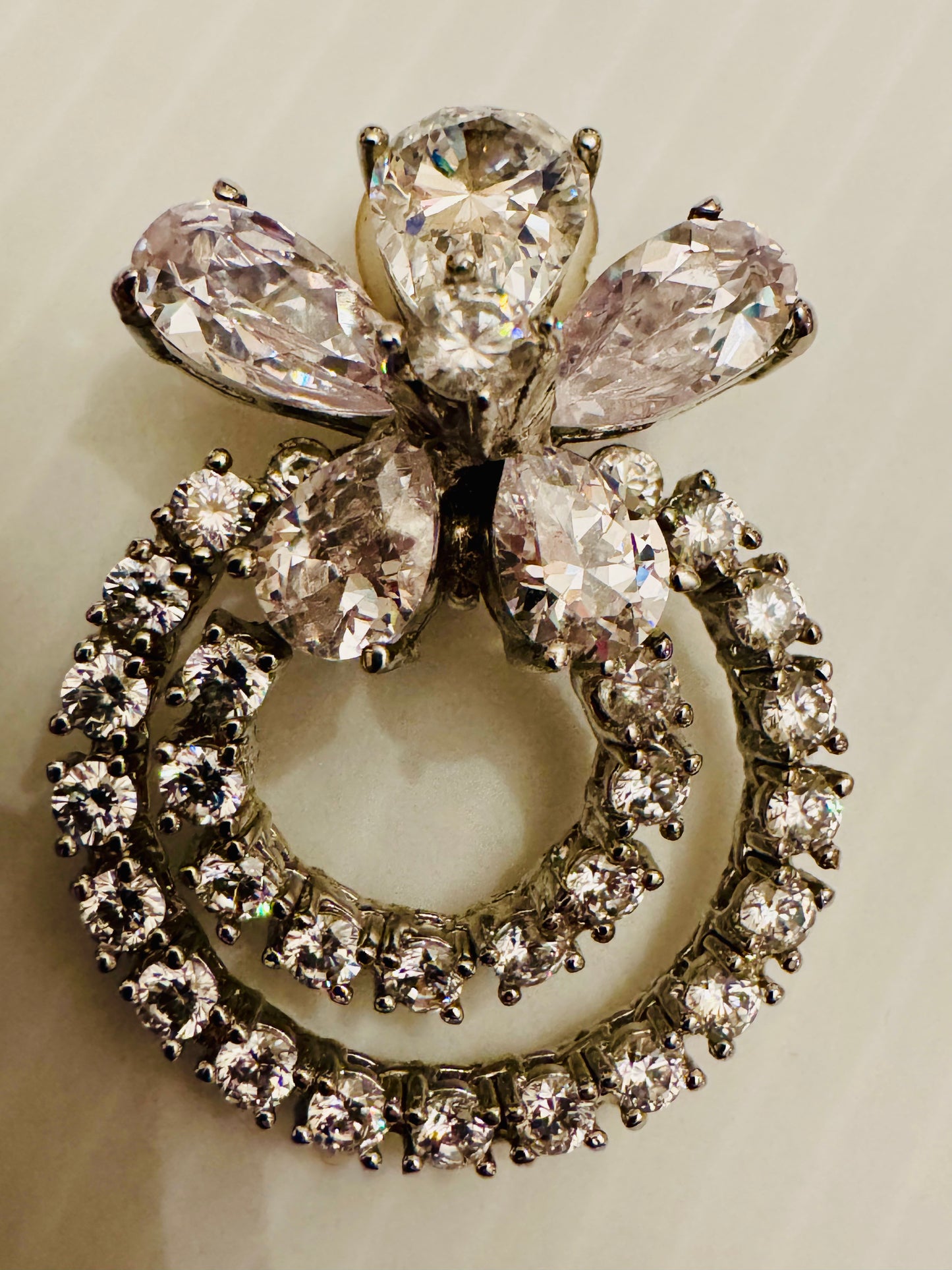 Fabulous vintage rhinestone clip earrings with double hoop, and flower