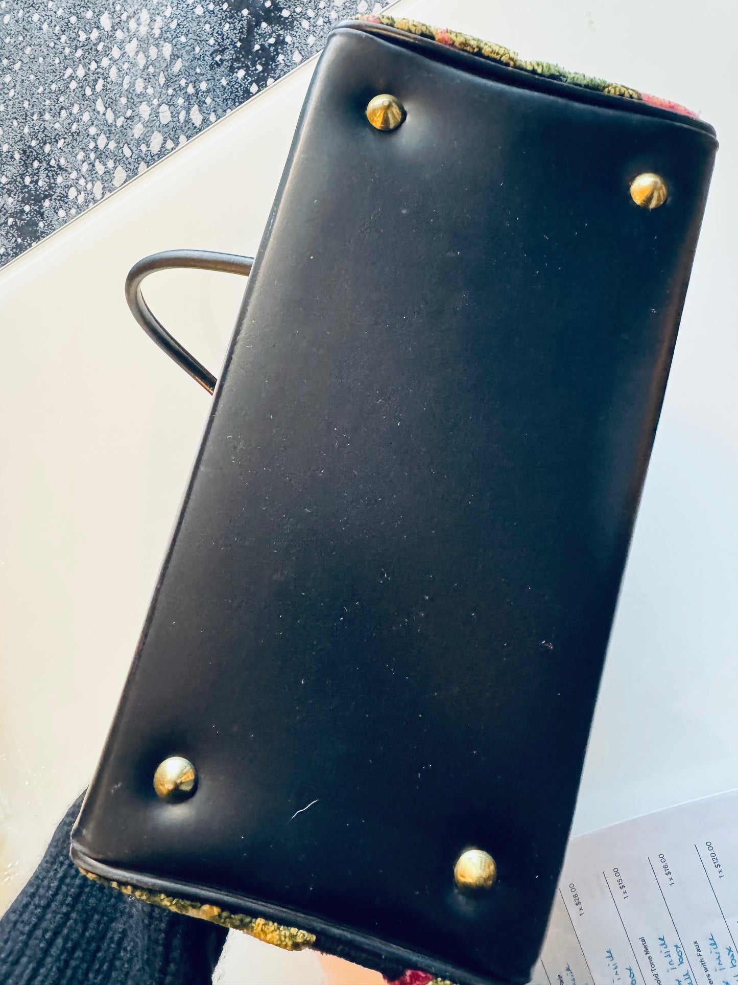 Vintage 1950s carpet bag top handle handbag by Kadin